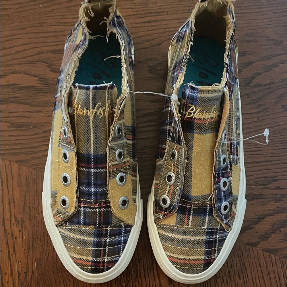 Blowfish Plaid Slip-On Shoes - Tan and Blue